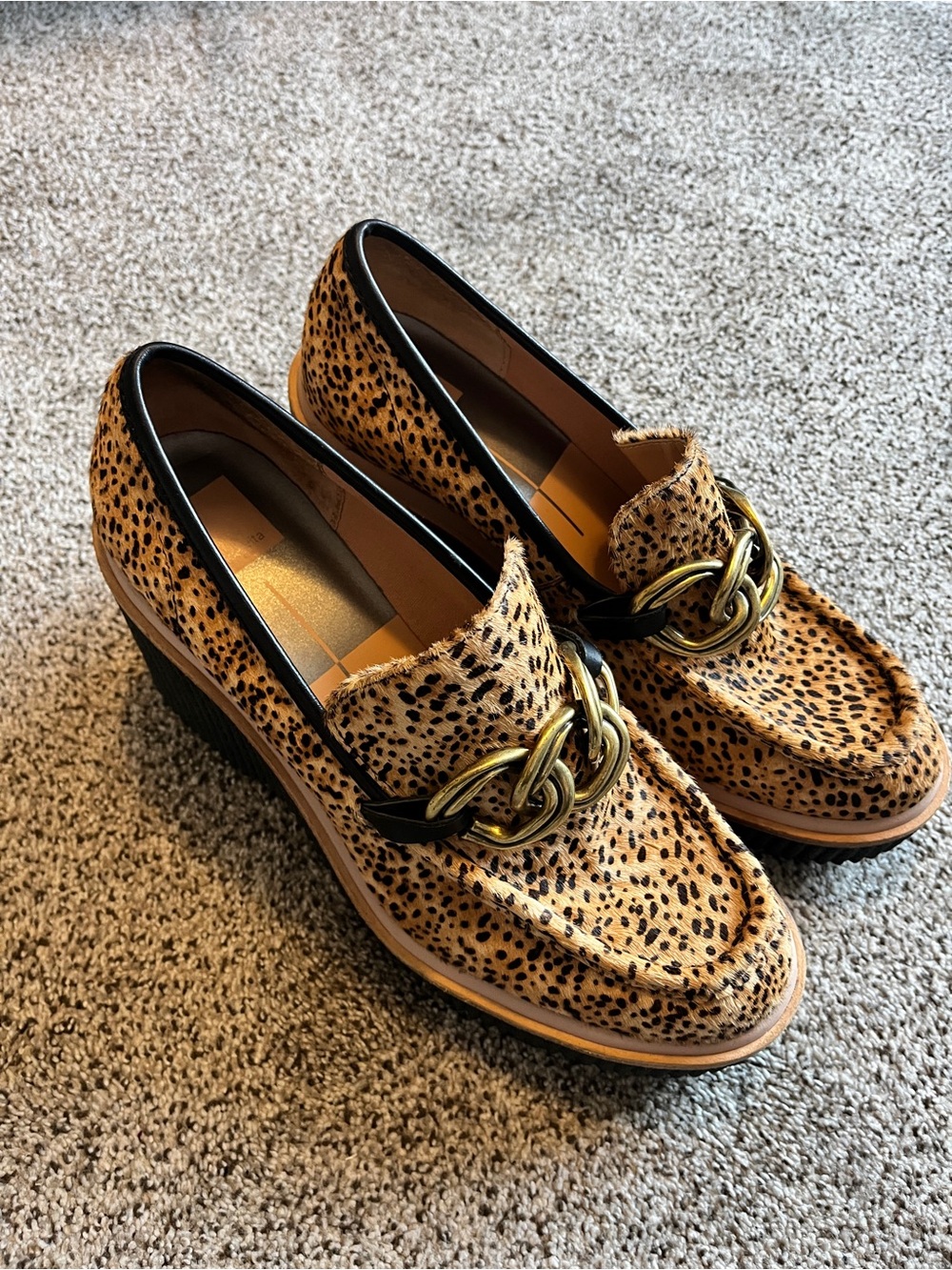 Dolce Vita Women's Leopard-Print Platform Loafers with Chain Accent
